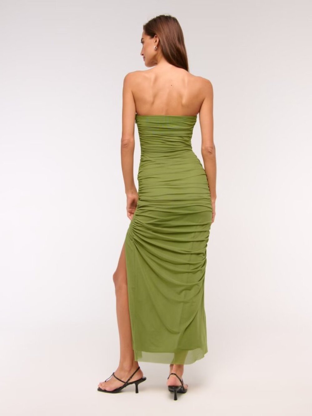 Abercrombie & Fitch Strapless Ruched Mesh Maxi Dress - Picture 4 of 5